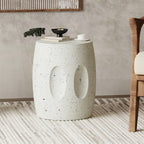 Mesa auxiliar Wisfor de hormigón, moderna y ligera, de 34 x 46 cm, redonda, color blanco roto