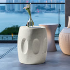 Mesa auxiliar Wisfor de hormigón, moderna y ligera, de 34 x 46 cm, redonda, color blanco roto