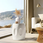 Mesa auxiliar Wisfor de hormigón, moderna y ligera, de 34 x 46 cm, redonda, color blanco roto