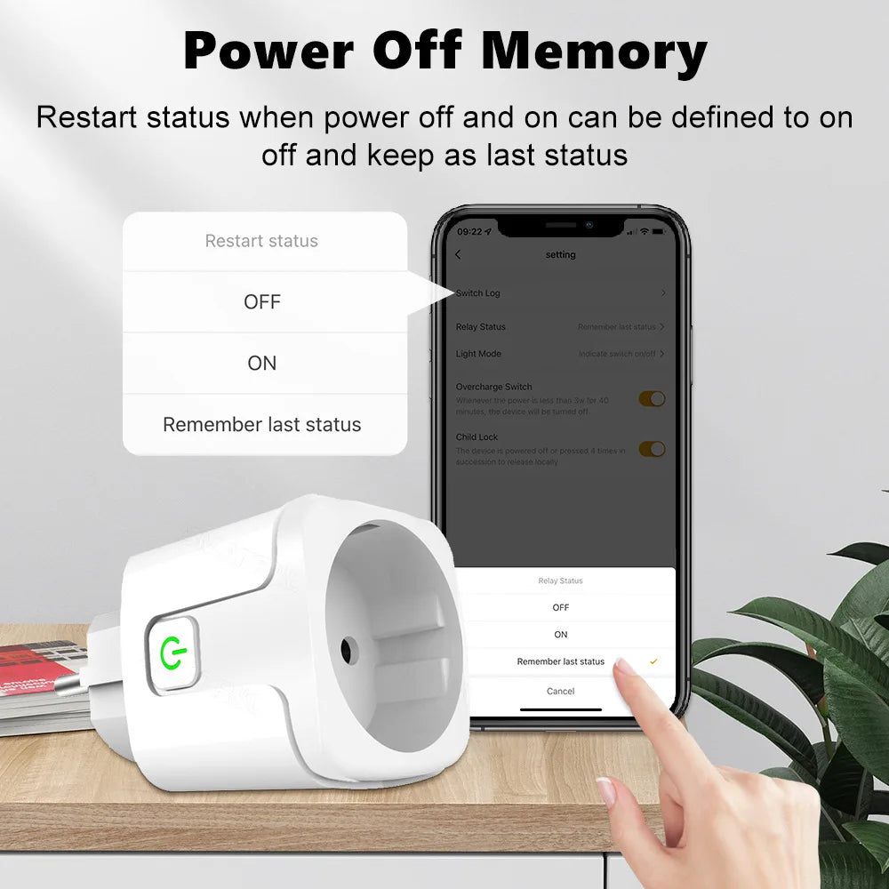 Matter WiFi Smart 16A/20A Plug EU Smart Socket Power Outlet Home Appliance for HomeKit SmartThings Works with Siri Alexa