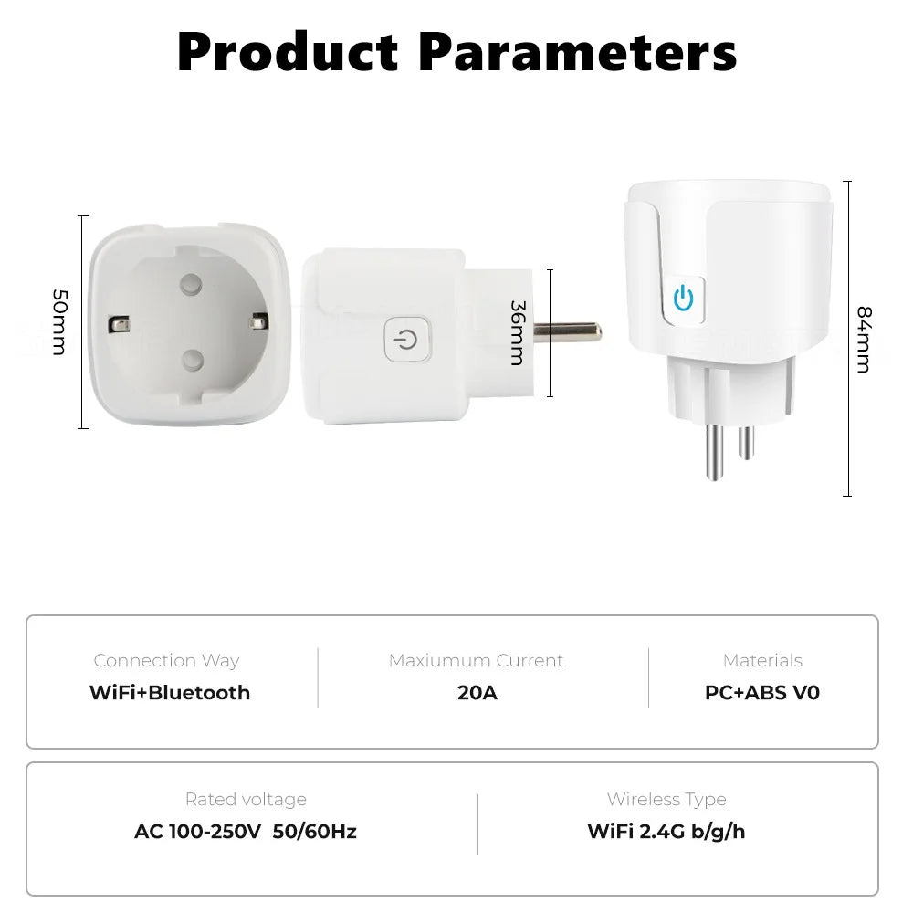 Matter WiFi Smart 16A/20A Plug EU Smart Socket Power Outlet Home Appliance for HomeKit SmartThings Works with Siri Alexa