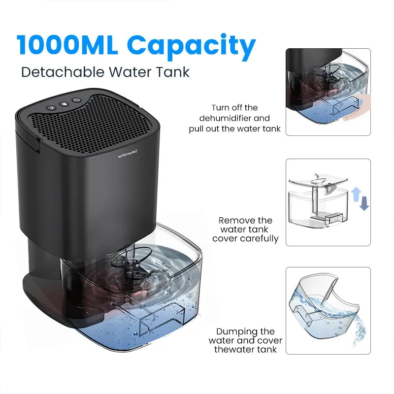 1000ML Air Dehumidifier with Basic Air Filter for Home Room Office Kitchen Moisture Absorbers Machine Anti Humidity Air Dryer