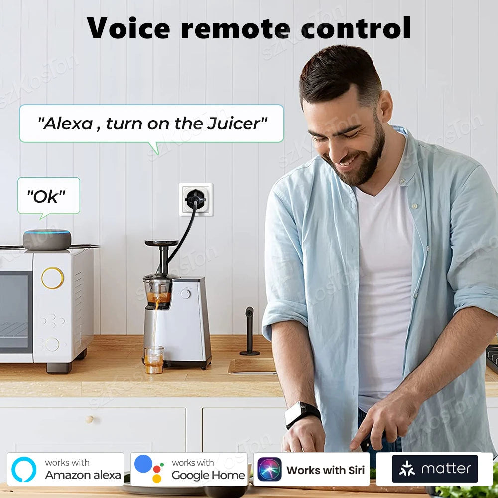 Matter WiFi Smart 16A/20A Plug EU Smart Socket Power Outlet Home Appliance for HomeKit SmartThings Works with Siri Alexa