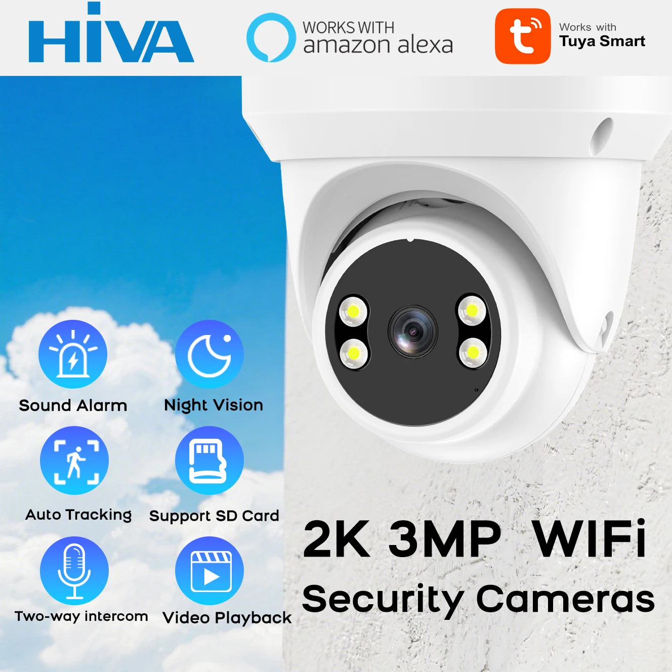 Tuya Smart  Security Camera 3MP HD Indoor Infrared Night Vision IP Cam Person/Vehicle Detection Home Dome Surveillance Camera