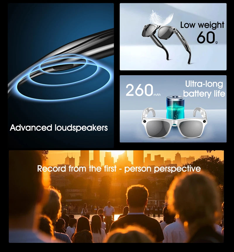 Xiaomi 4k Hd Ai Smart Glasses Camera Wearable Mini Camera Bluetooth Call Voice Assistant Control Smart Sports Camera Glasses