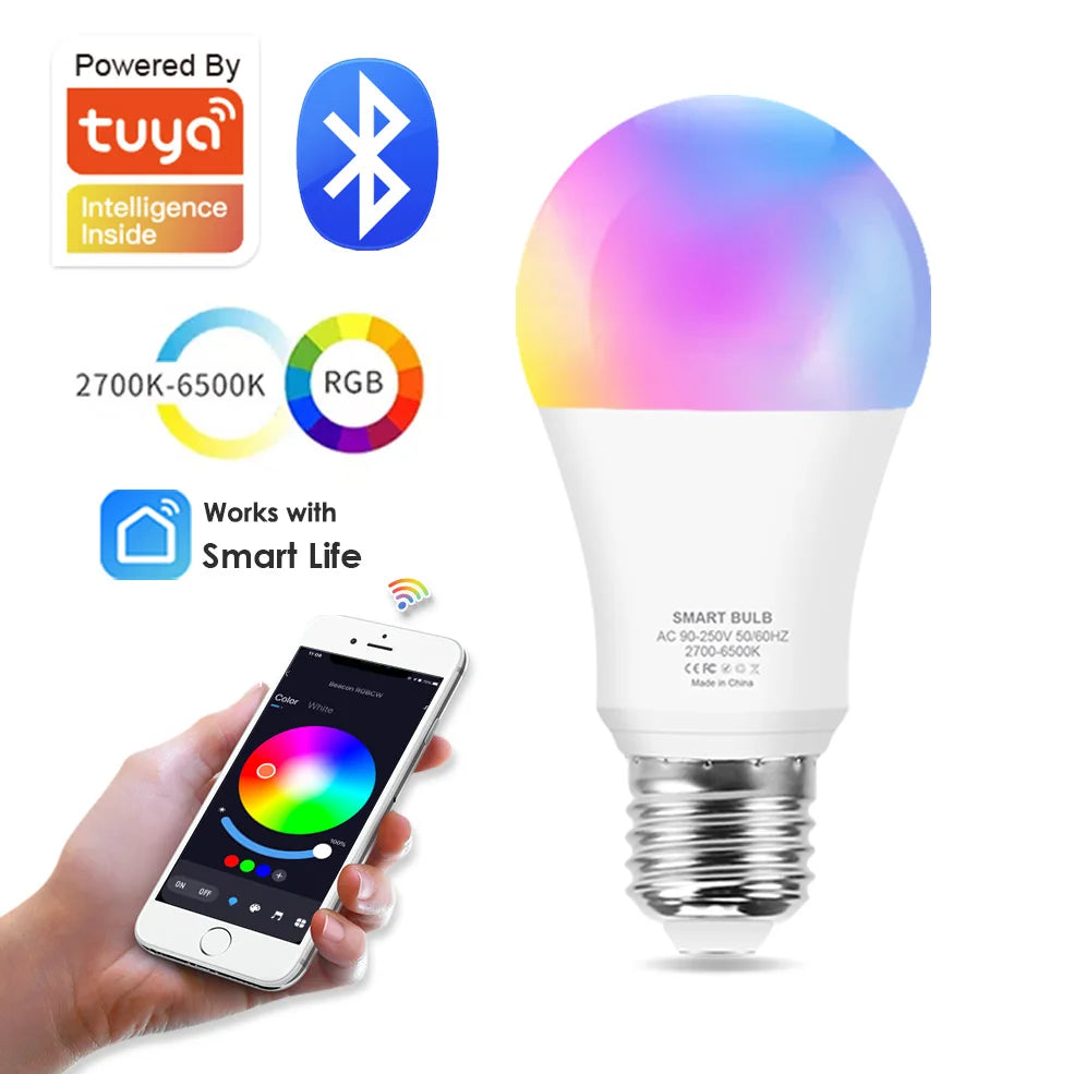 Bluetooth E27 Led Smart Bulb Tuya Smart RGB Lamp Ampoule Led Lights Bulb 15W 220V 110V Dimmable Home Timer Function Color Bulb