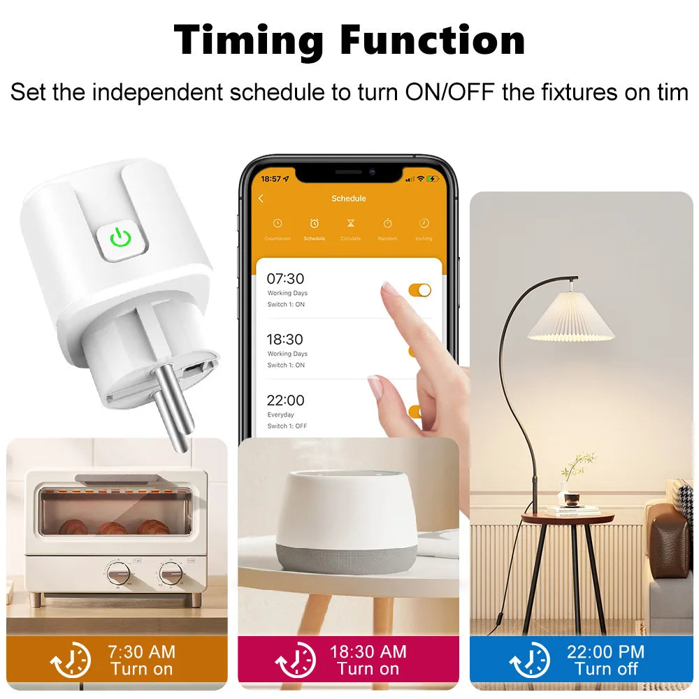 Matter WiFi Smart 16A/20A Plug EU Smart Socket Power Outlet Home Appliance for HomeKit SmartThings Works with Siri Alexa