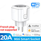 Matter WiFi Smart 16A/20A Plug EU Smart Socket Power Outlet Home Appliance for HomeKit SmartThings Works with Siri Alexa