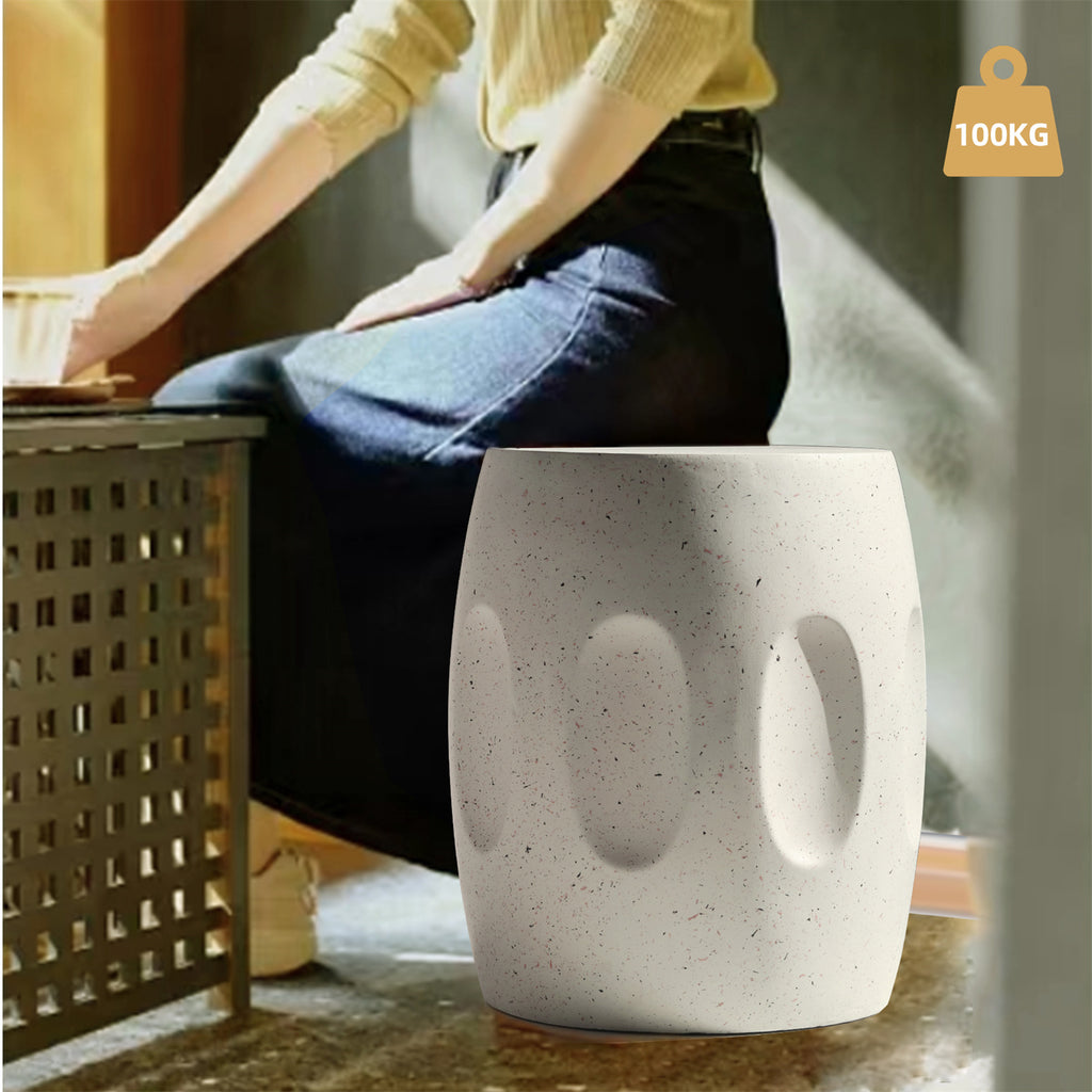 Mesa auxiliar Wisfor de hormigón, moderna y ligera, de 34 x 46 cm, redonda, color blanco roto